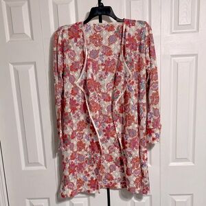 Soft Surroundings Floral Open-Front Cardigan in Cream, Pink, Orange